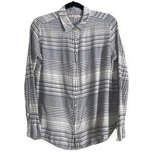 Xirena Button Down Top XS White Blue Stripe Lightweight Pleated Sleeves